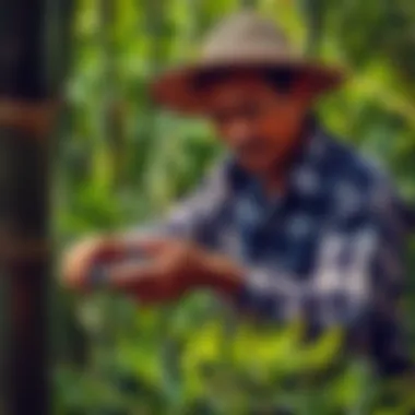 A gardener using bamboo for natural pest control in the garden.