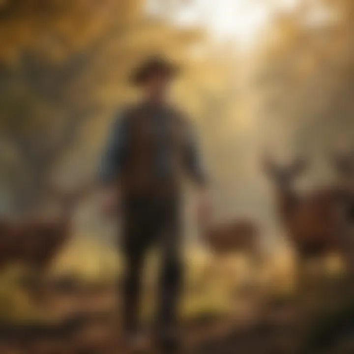 Farmer Engaging with Deer A farmer engaging with deer in a sustainable farming environment