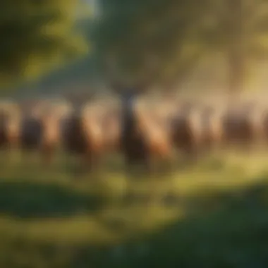 Thriving Herd in Pasture A thriving deer herd grazing in a lush green pasture