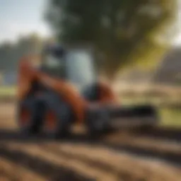 Wheeled skid steer in action on a farm