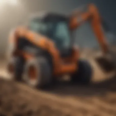 Operator using a skid steer for digging tasks in a construction site