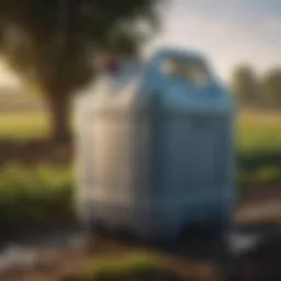 Modern water tote in a field