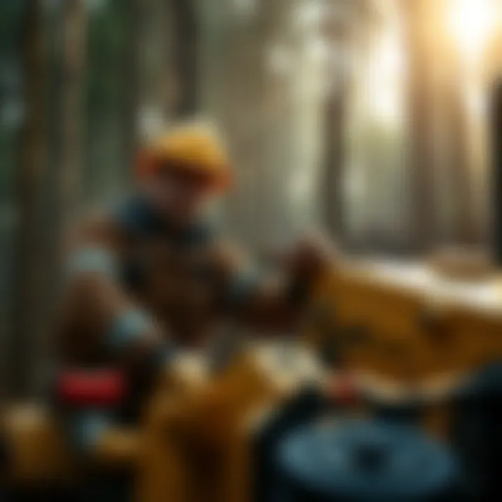 Inspection of Skidder in Forest Environment Forestry worker inspecting a skidder in a forest setting