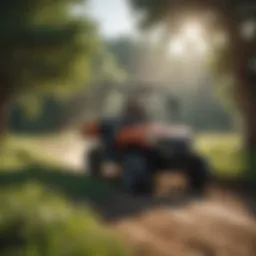 UTV front mount brush mower in action clearing dense vegetation
