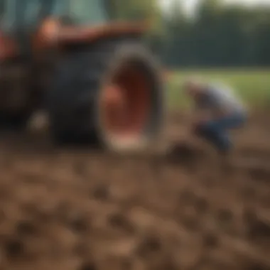 Farmers examining soil after zone tillage