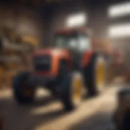 A variety of farm machinery displayed in a store