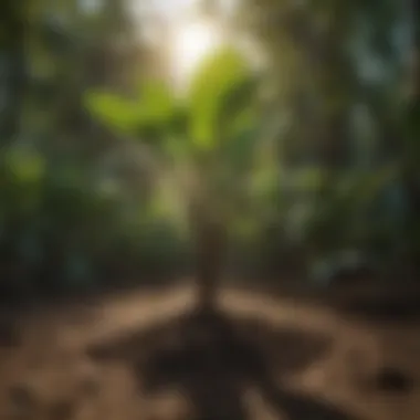 Nurturing Young Tropical Saplings A young sapling of a tropical tree cultivated in a sustainable environment.
