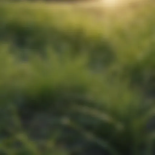 Close-up of lush fescue grass exhibiting healthy growth