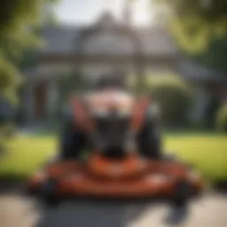Compact zero turn mower in a residential yard