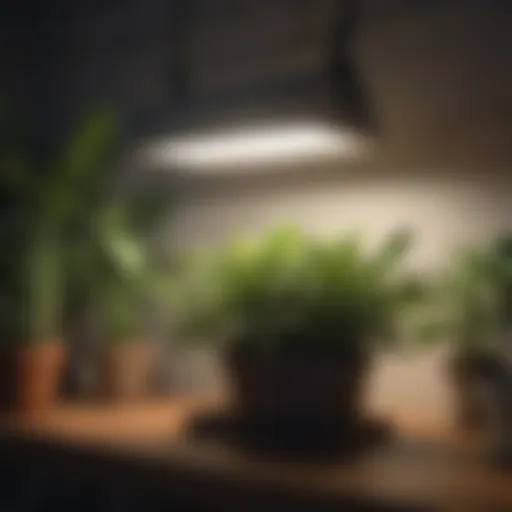 Fluorescent lamp illuminating indoor plants