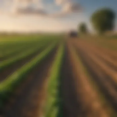 A pristine farm landscape showcasing vibrant crops under clear skies