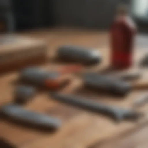 Essential freeze branding tools laid out on a wooden surface