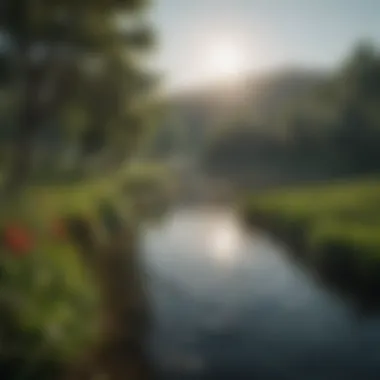 Lush Freshwater Aquaculture Farm A serene freshwater aquaculture farm with lush greenery.