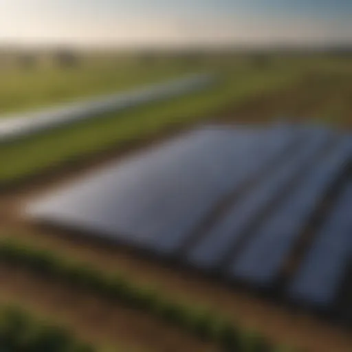 A solar panel installation on a farm, highlighting renewable energy in agriculture.