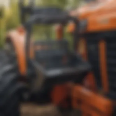 Close-up of a garden tractor bucket attachment showcasing its robust design and functionality