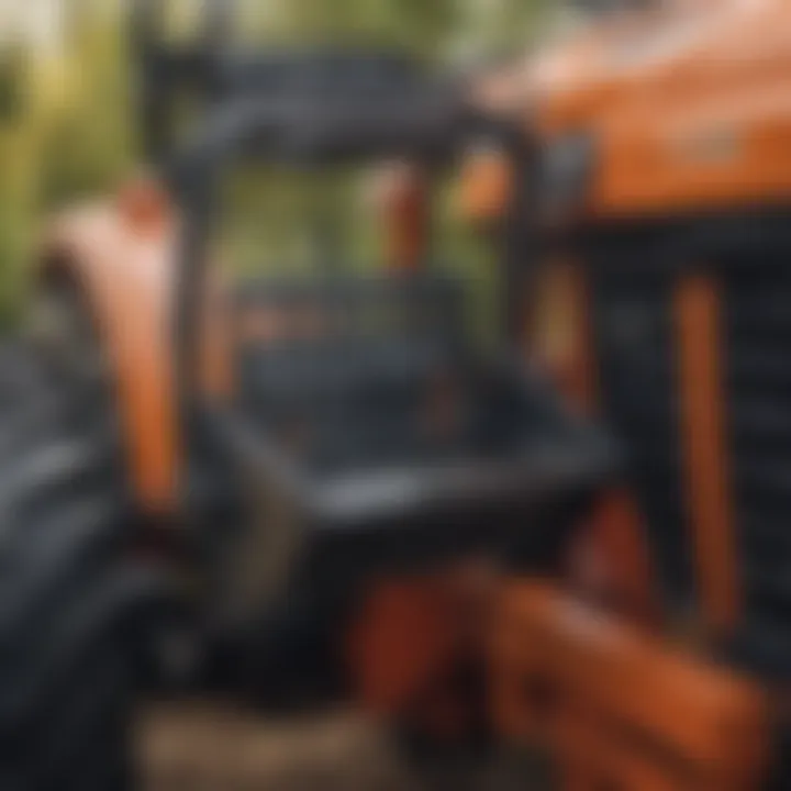 Close-up of a garden tractor bucket attachment showcasing its robust design and functionality