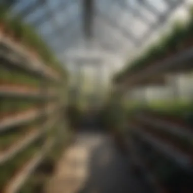 Efficient layout of greenhouse shelves showcasing various plants