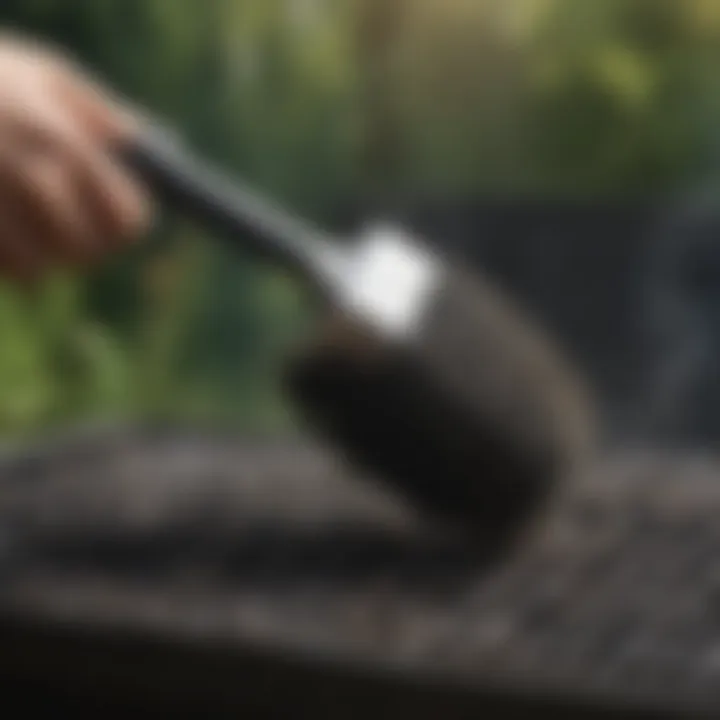 User demonstrating the effectiveness of the Grill Wizard China Grill Brush