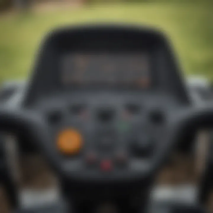 Close-up of Grillo mower controls and dashboard