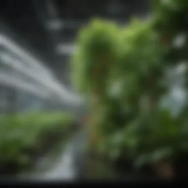 A close-up view of a hydroponic garden setup showcasing vibrant plants thriving in a nutrient-rich solution.