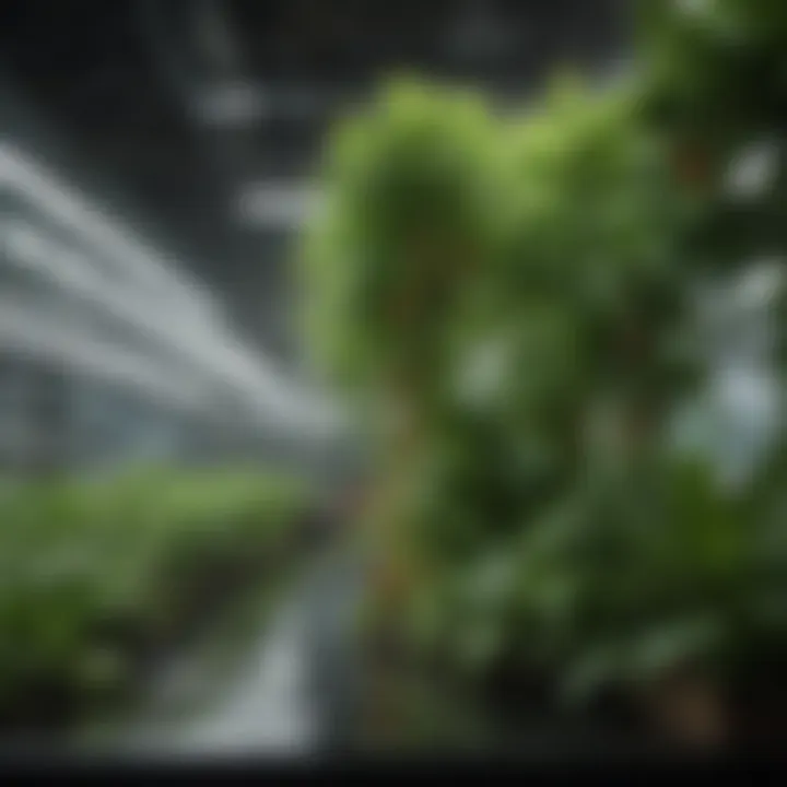 A close-up view of a hydroponic garden setup showcasing vibrant plants thriving in a nutrient-rich solution.