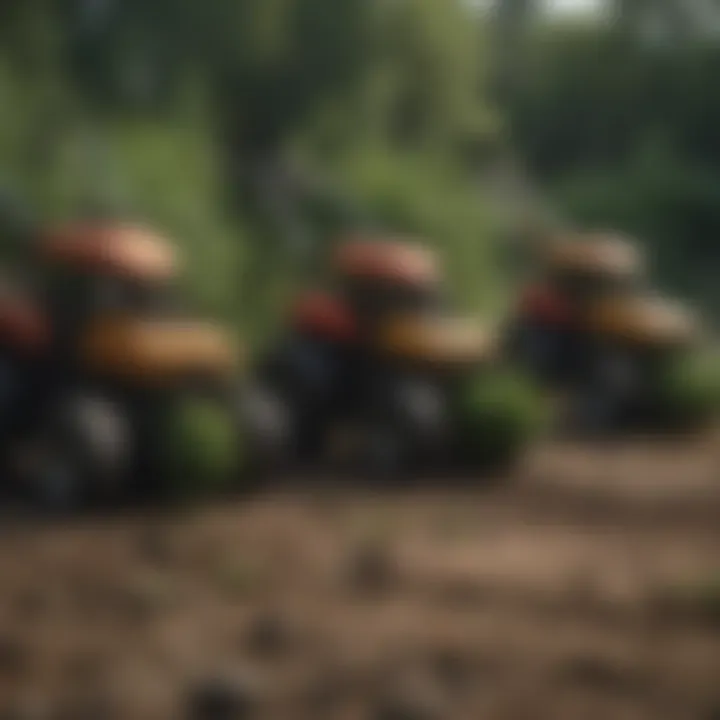 Different types of weedeaters displayed side by side