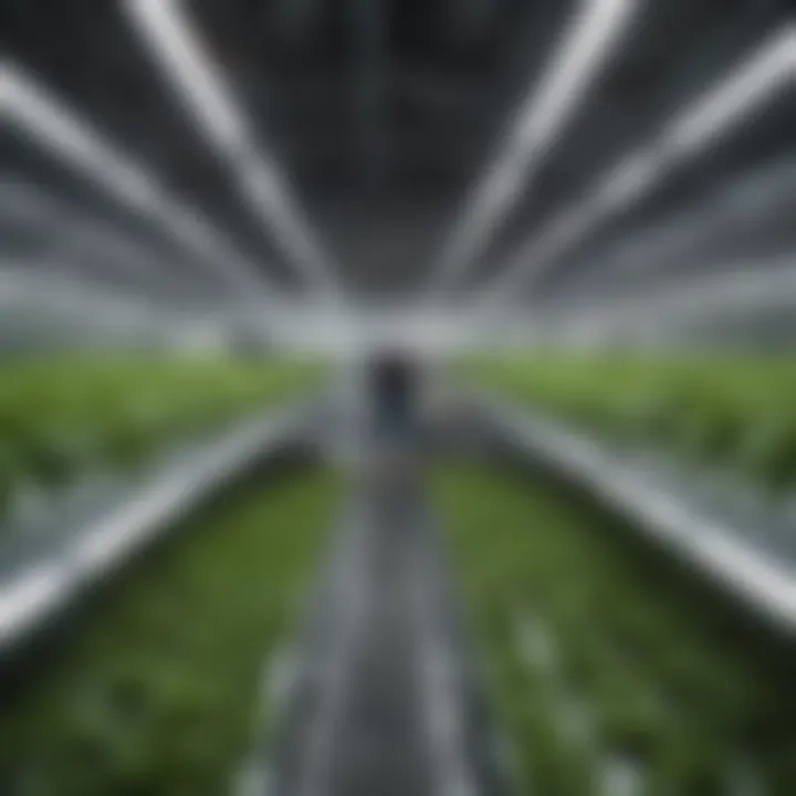 A futuristic farm utilizing advanced hydroponic technologies