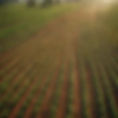 An aerial view of an organic spice farm, highlighting rows of healthy plants thriving under sustainable farming practices.