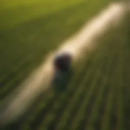Aerial view of agricultural fields showcasing various herbicide application techniques.