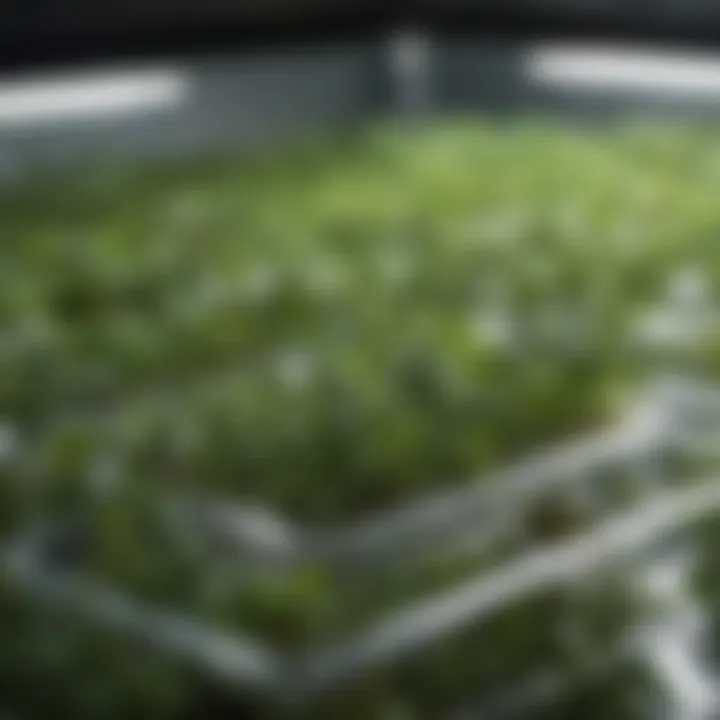 Close-up view of hydroponics grow cubes in a tray