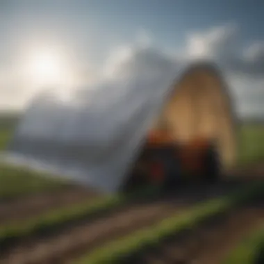 Tarp protecting crops from adverse weather conditions