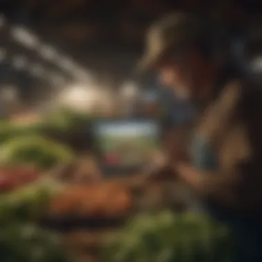 Strategic Market Analysis for Farm Success A farmer analyzing market trends on a tablet