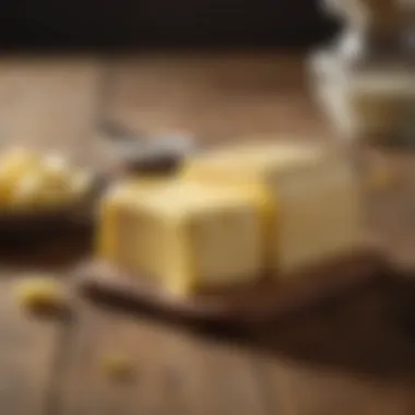 The Essence of Butter: A Close-Up Close-up of butter on a rustic wooden table