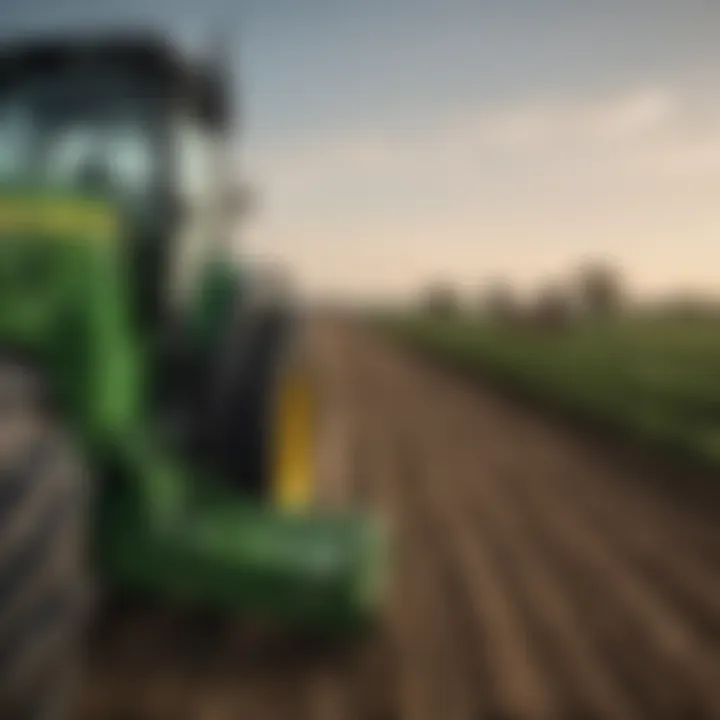 A close-up of John Deere machinery highlighting advanced agricultural technology.