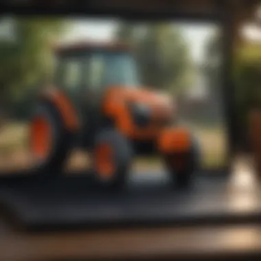 Close-up of Kubota tractor specifications displayed on a laptop