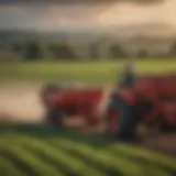 A large pull behind broadcast spreader in an agricultural field