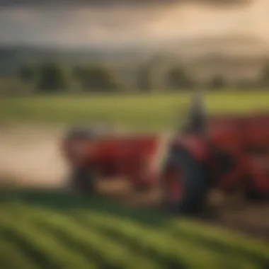 Large Pull Behind Broadcast Spreader in Action A large pull behind broadcast spreader in an agricultural field