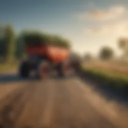 Modern agricultural vehicle navigating a rural road