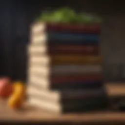 A stack of agricultural books on a rustic wooden table.