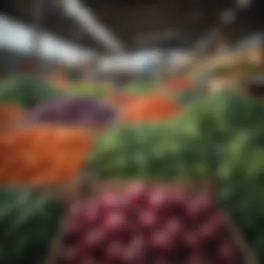 Freshly harvested vegetables in a vibrant market