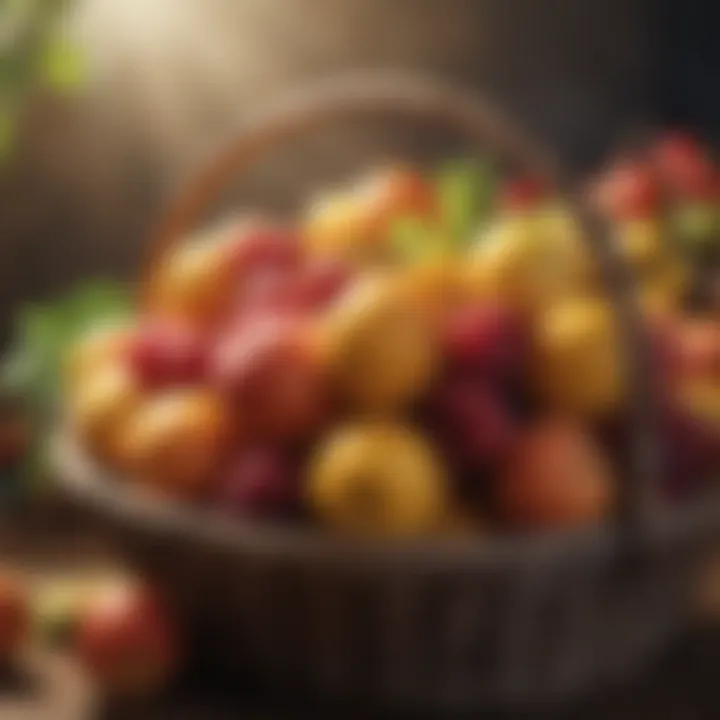 Close-up of seasonal fruits displayed in a basket