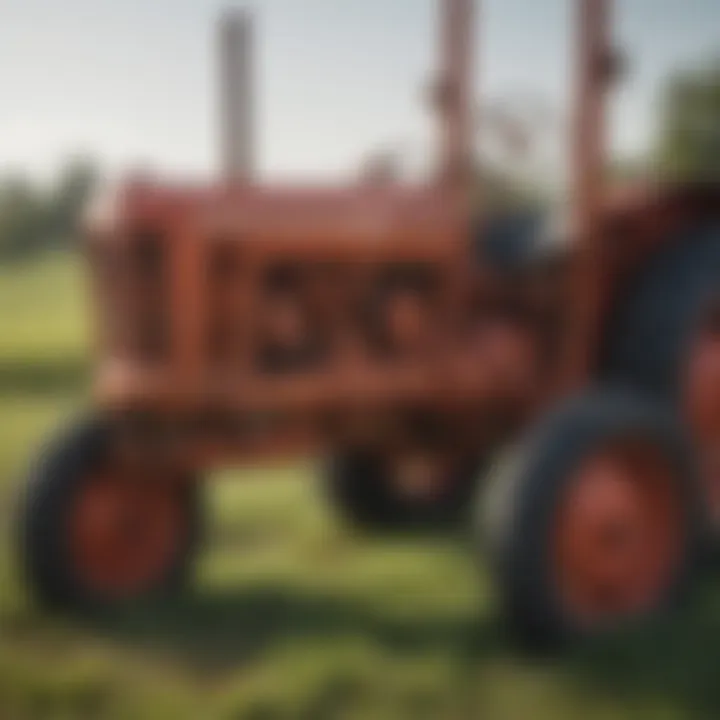 Close-up of a well-maintained used tractor in a field