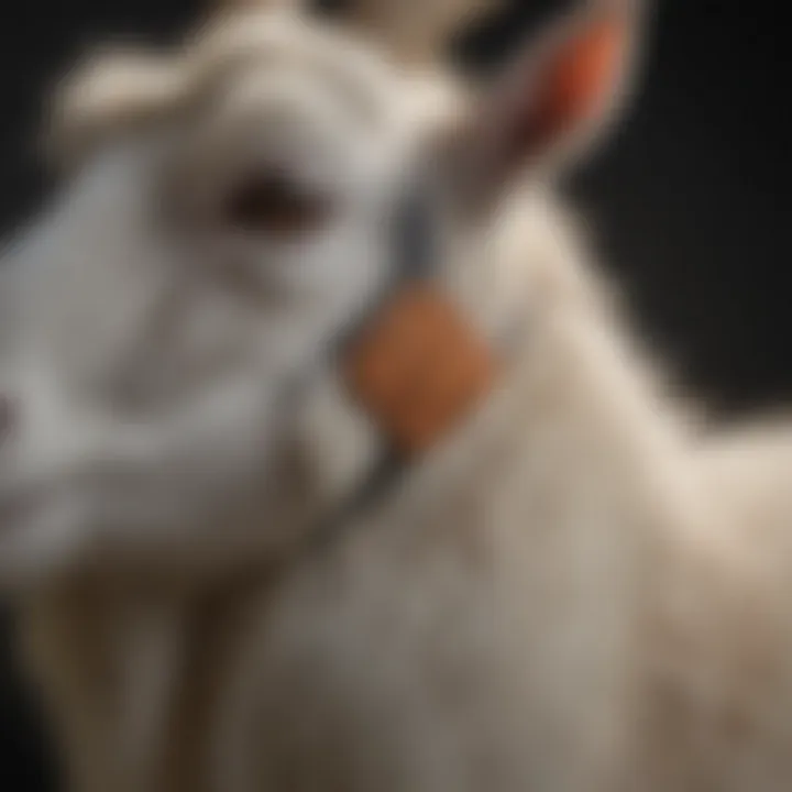 Close-up of a neck tag on a goat