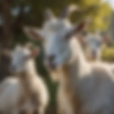 Goats in a Pastoral Setting with Tags Farm setting with goats wearing neck tags