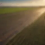 Aerial view of modern agricultural fields with advanced irrigation systems