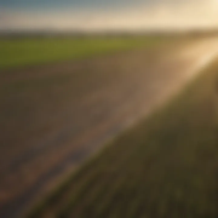Aerial view of modern agricultural fields with advanced irrigation systems