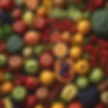 Nutritional Diversity A vibrant assortment of fresh fruits and vegetables showcasing nutritional diversity.