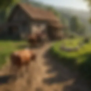 The Essence of Traditional Farming A scenic view of a traditional farmstead with livestock