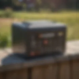 Close-up of a Parmak solar fence charger battery showing key features