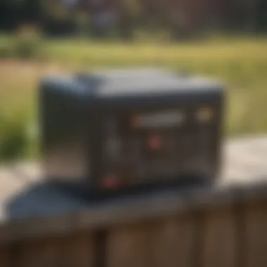 Close-up of a Parmak solar fence charger battery showing key features